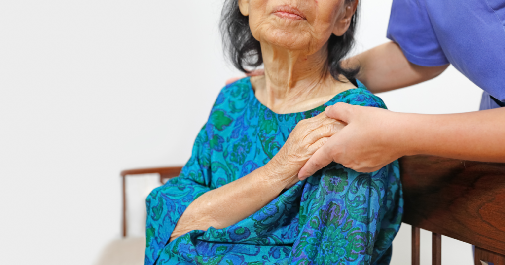 Comforting seniors who experience sundowning by holding their hand or comforting them in other ways may help.