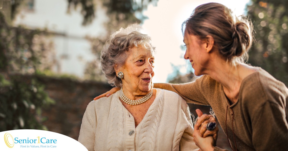 A daughter has a nice conversation with her older mother, showing the kind of conversation caregivers want to have with aging loved ones.