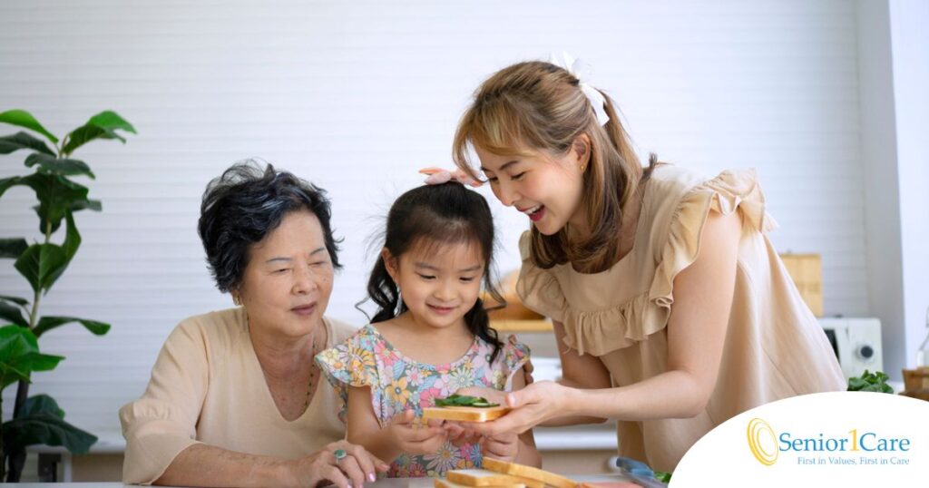 A sandwich generation caregiver in action.