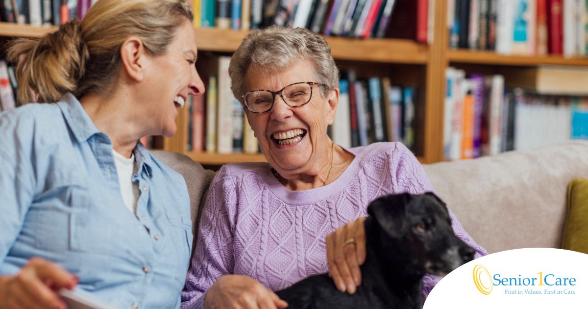 Through dementia care at home, a caregiver provides support to a senior.