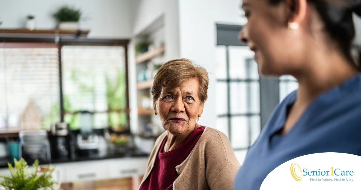 Caregiver provides attentive senior care as part of diabetes awareness